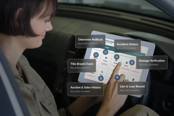 Vehicle history report showing key checks and details